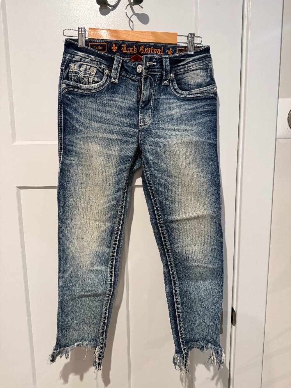Size 28 Rock Revival Tallis Mid Rise Frayed Ankle Jeans